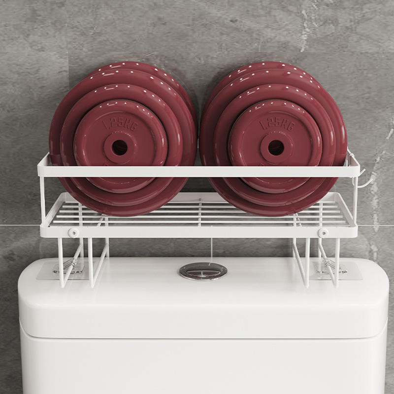 Self-Adhesive Bathroom Wall Shelf Above Toilet 2-tier Rack Space-saving Bathroom Shelves with Hooks