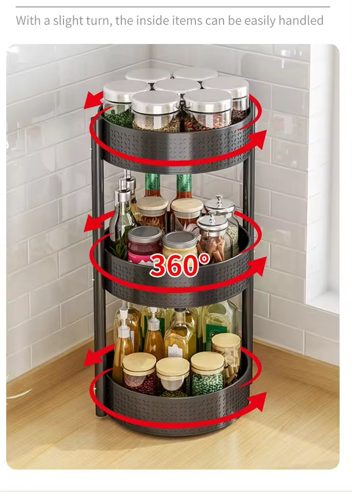 Rotating Spice Rack Kitchen Countertop Multilayer Storage Rack 360-Degree Rotating Spice Rack