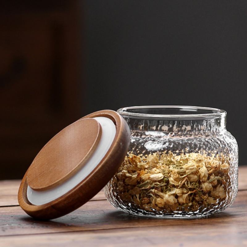 Glass Storage Jar with Wooden Lid, 300ml Coffee Beans Container