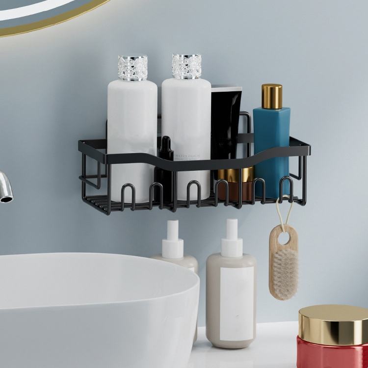 5-Pack Wall-Mounted Black Metal Bathroom & Kitchen Shelf