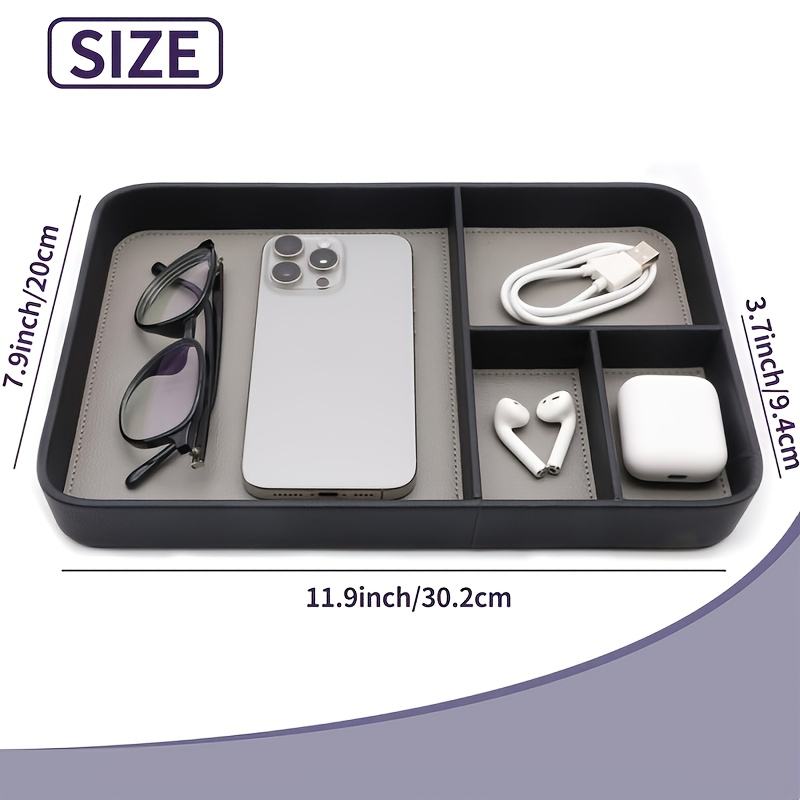 Modern Stylish Leather Valet Tray Nightstand Organizer for Keys Watch Essentials Desk Drawer Storage for Living Room