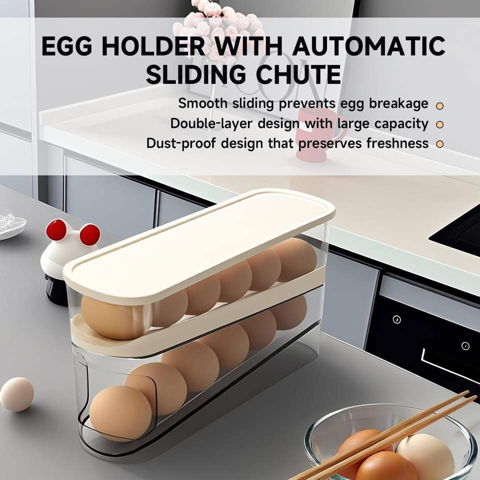 Compact PP Plastic Rolling Eggs Dispenser Organizer for Efficient Food Storage in the Refrigerator