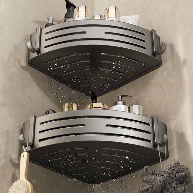 Stainless Steel Bathroom Corner Shelf with Hooks & Toothpaste Holder