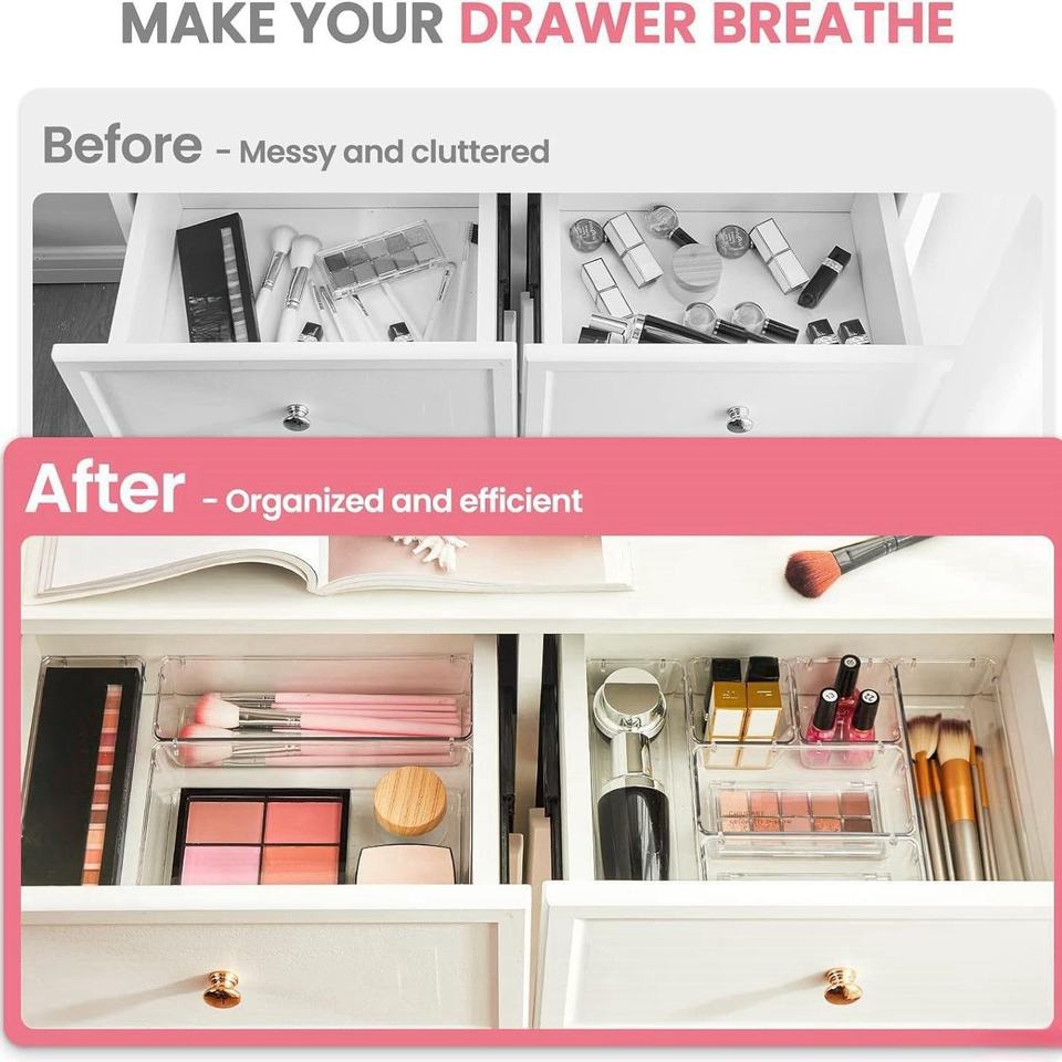 37-Piece Clear Drawer Storage Box Set - Large Capacity Multifunctional Makeup Organizer for Makeup and Skincare Storage