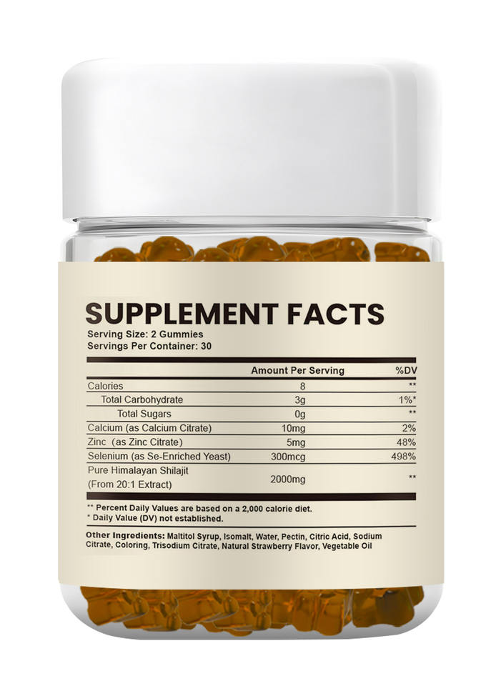 BioFlex Organic Pure Himalayan Shilajit Gummies for Men and Women - Calcium, Zinc, Selenium Supplement for Energy & Immune Support