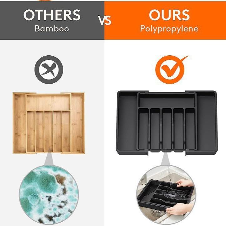 Expandable Kitchen Utensil Tray Plastic Utensil Organizer for Home Use Cutlery Drawer Organizer