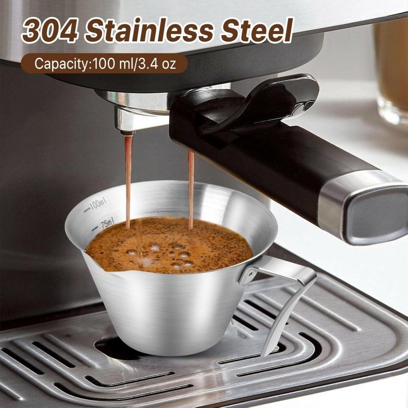 Modern Design Reusable Espresso Shot Cups with Handle Stainless Steel Measuring Cup Pouring Cup Dishwasher Safe for Tomato Sauce Steak