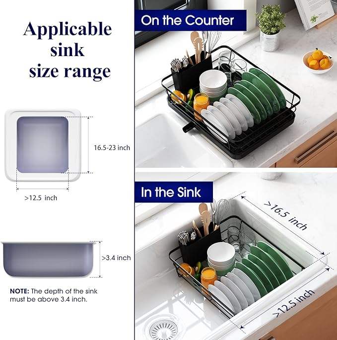 Space-Saving Dish Drying Rack for Kitchen Countertop and Sink with Utensil Holder