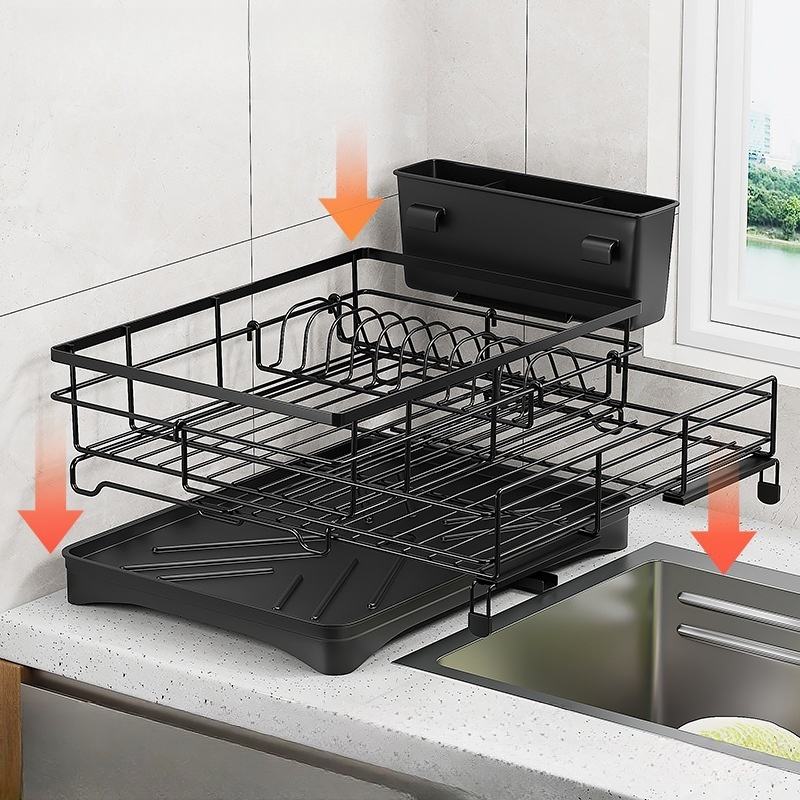 Kitchen Sink Rack and Dish Shelf, Utensil and Cup Storage Rack, Retractable Worktop and Chopsticks Holder