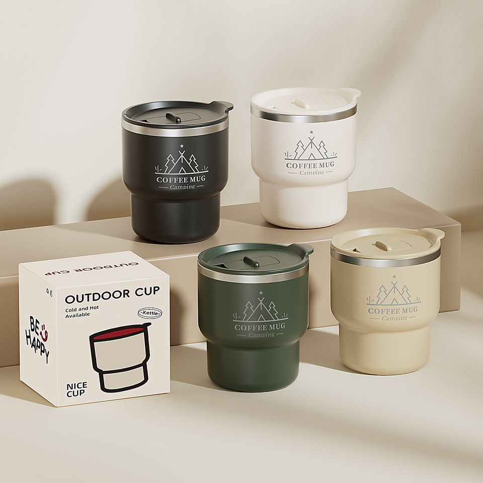 Portable Double-Walled Anti-Scald Coffee/Water Cup with Lid for Home and Camping, for Direct Drinking