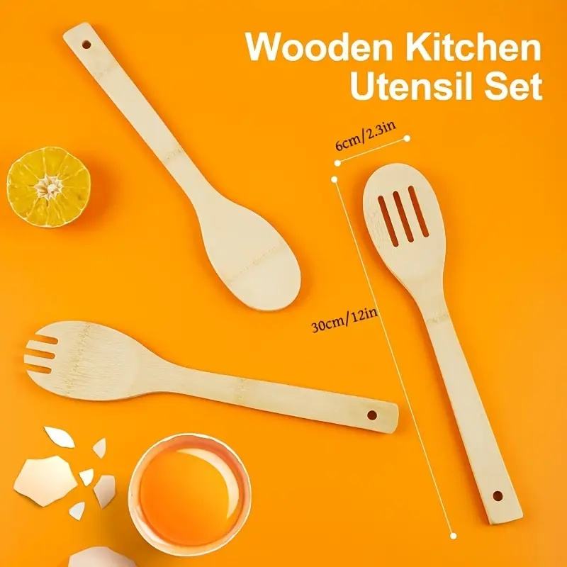 Bamboo Kitchen Utensil Set for Non-Stick Cookware Pots Pans Cooking Spatula Mixing Utensils Bamboo Dishware Sets