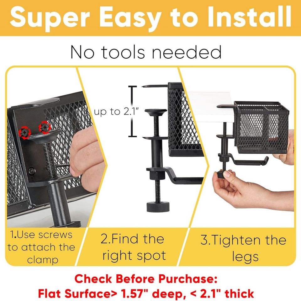 360° Rotating Headphone Stand Under Desk with Detachable Storage Box for Cup and Pen Holder and Drink Holder Desk Accessory