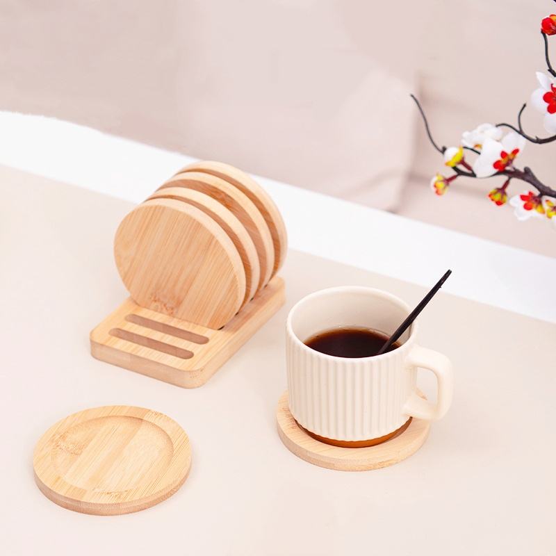 Modern Bamboo Coaster Set for Tea Ceremony Drinks Cup Water Cup Tray Coffee Mat Christmas Gift for Family Friends Insulation Rack