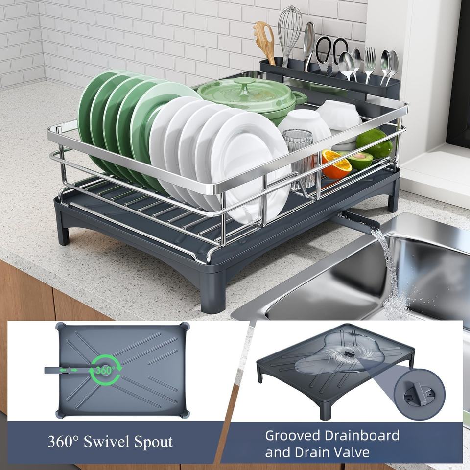 Stainless Steel Dish Drain Rack Organizer for Kitchen Countertop