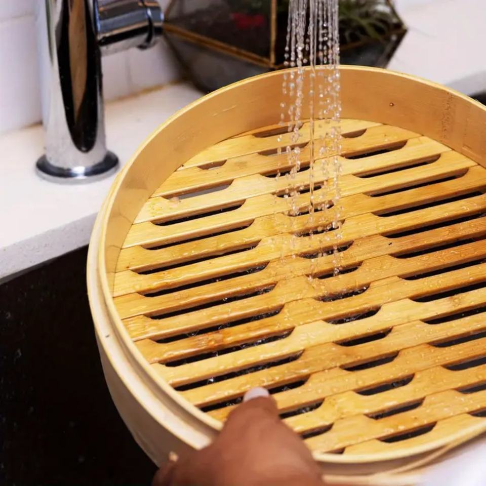 Bamboo Steamer for Traditional Dumplings, Vegetables, Dim Sum, Buns, Fish, and Meat