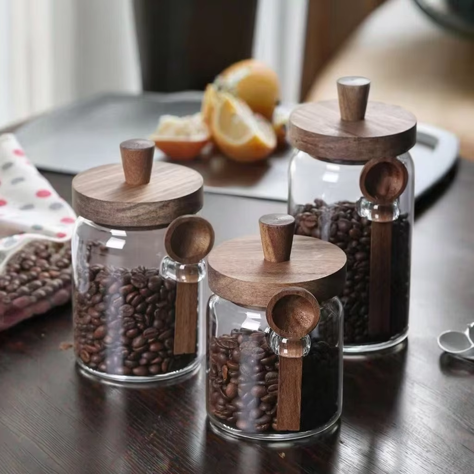 Premium Glass Food Storage Jar with Wooden Spoon
