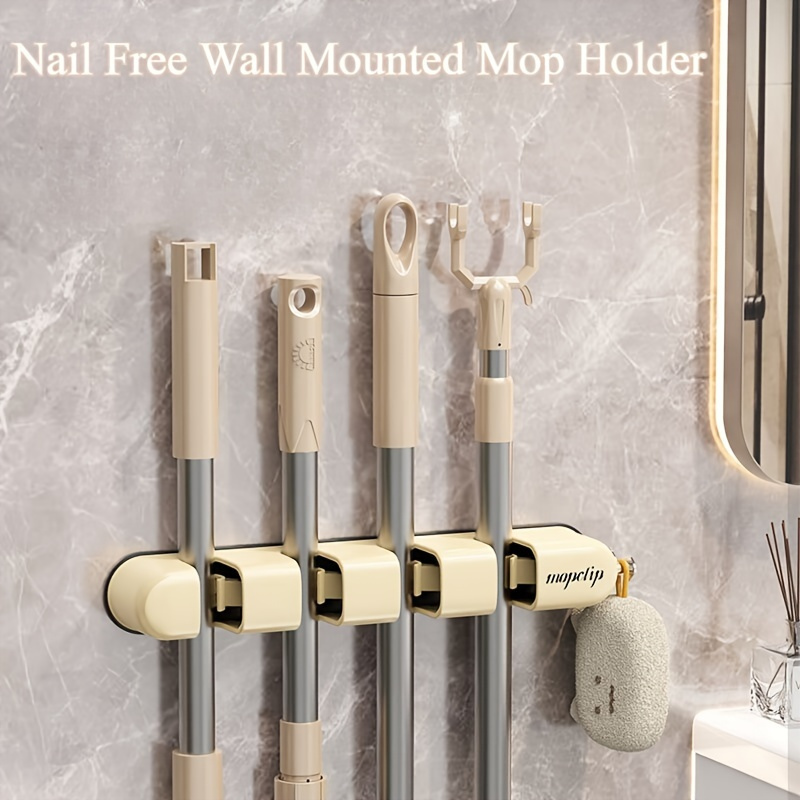 Modern Bathroom Kitchen Shelf No-Drill Wall Mount Mop Broom Holder Single Space-Saving Organizer for Utility Room
