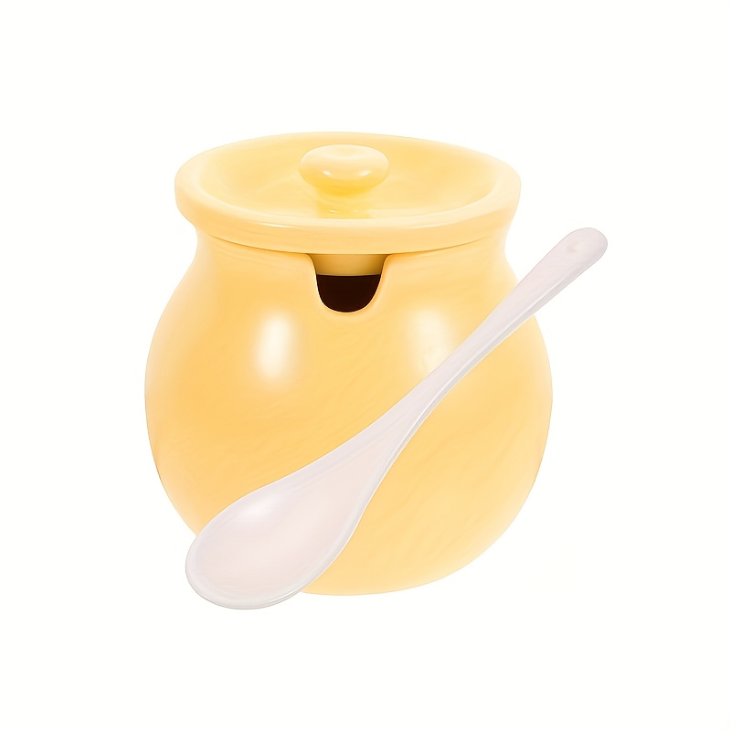 Modern Ceramic Honey Jar with Lid - Kitchen Storage for Sugar, Honey, Coffee & Spices Freshness Portable Design