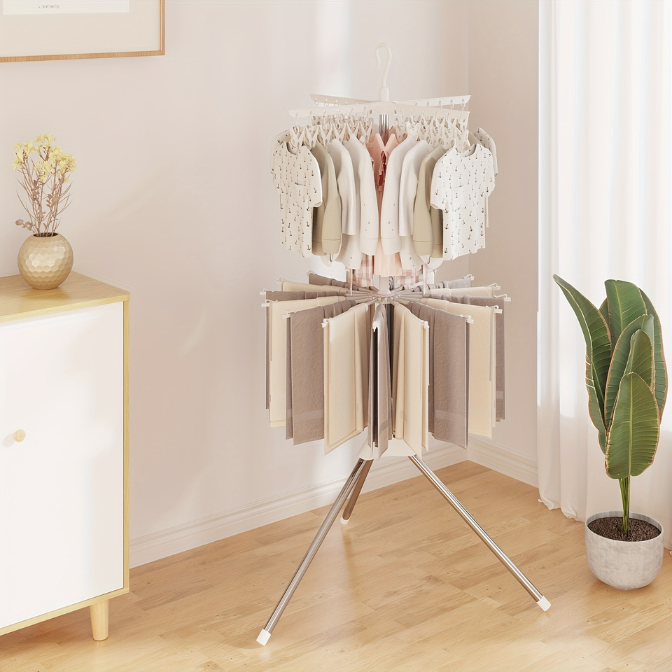 Foldable Laundry Stand with 2/3 Levels and 3 Legs and Rotating Hanger Arms - Space-Saving Laundry Dryer for Indoor and Outdoor Use