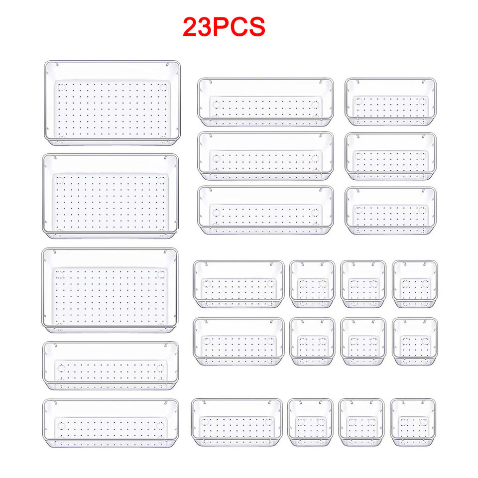 Drawer Organizer Set - Multifunctional Plastic Bathroom and Vanity Drawer Organizer Tray Set