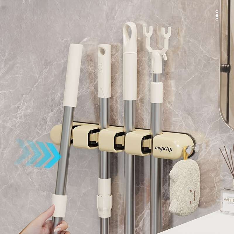Modern Bathroom Kitchen Shelf No-Drill Wall Mount Mop Broom Holder Single Space-Saving Organizer for Utility Room