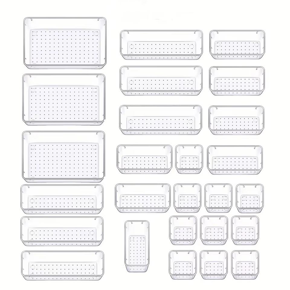 Clear Plastic Drawer Storage Boxes Organizer Set for Utensils/Stationery/Makeup Items
