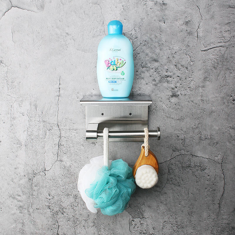 Silver Bathroom Kitchen Storage Stainless Steel Toilet Paper Roll Holder with Shelf