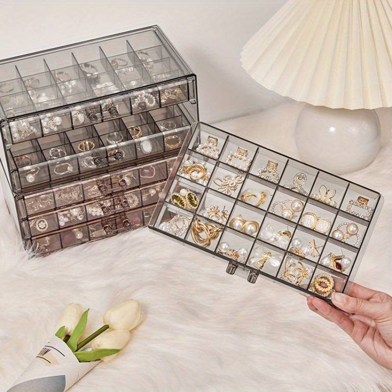 Modern Transparent Jewelry Storage Box with Drawers for Rings Earrings Necklaces Large Capacity Acrylic Organizer 72 Compartments