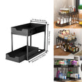 Double Sliding Cabinet Basket Storage Rack with Hooks - Multifunctional Cabinet Storage Shelf Suitable for Household Kitchens