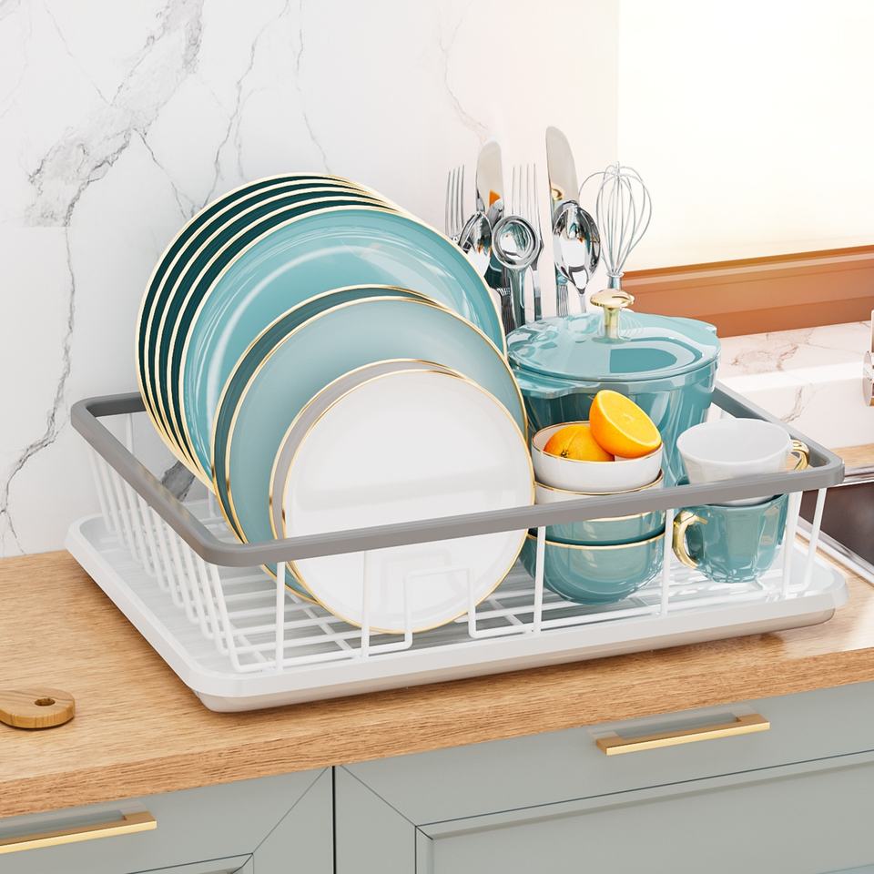 Modern 1-Tier Single Sink Rack Kitchen Bowl Draining Area