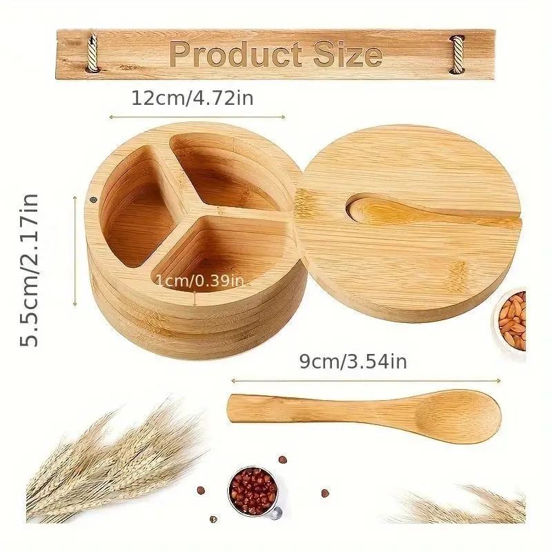 Hot Sale 3 Grid Rotating Wooden Kitchen Spice Boxes Magnetic Spice Containers Spice Storage Box Glass