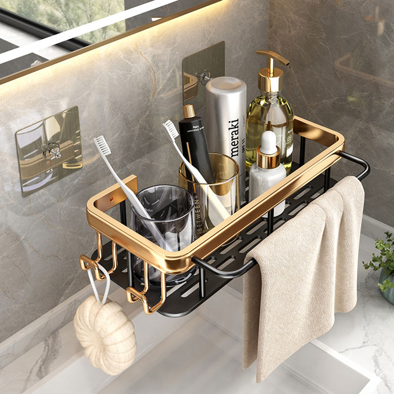 Gold Bathroom Shelf Glass Metal Wall Mounted Floating Bathroom Shelf