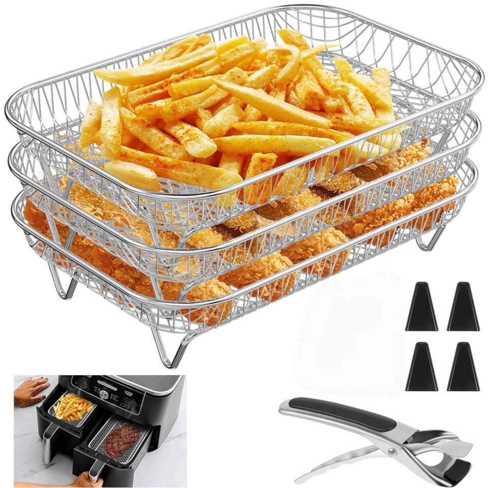 Stainless Steel Air Fryer Accessory Set - French Fries Basket, Grill Rack, Chip Rack, Oven BBQ/Baking Net