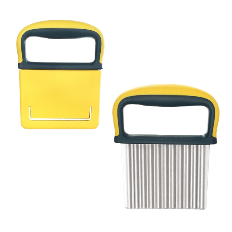 Manual Potato Chip Slicer Stainless Steel with PP Cover Modern Wave Blade Kitchen Tool