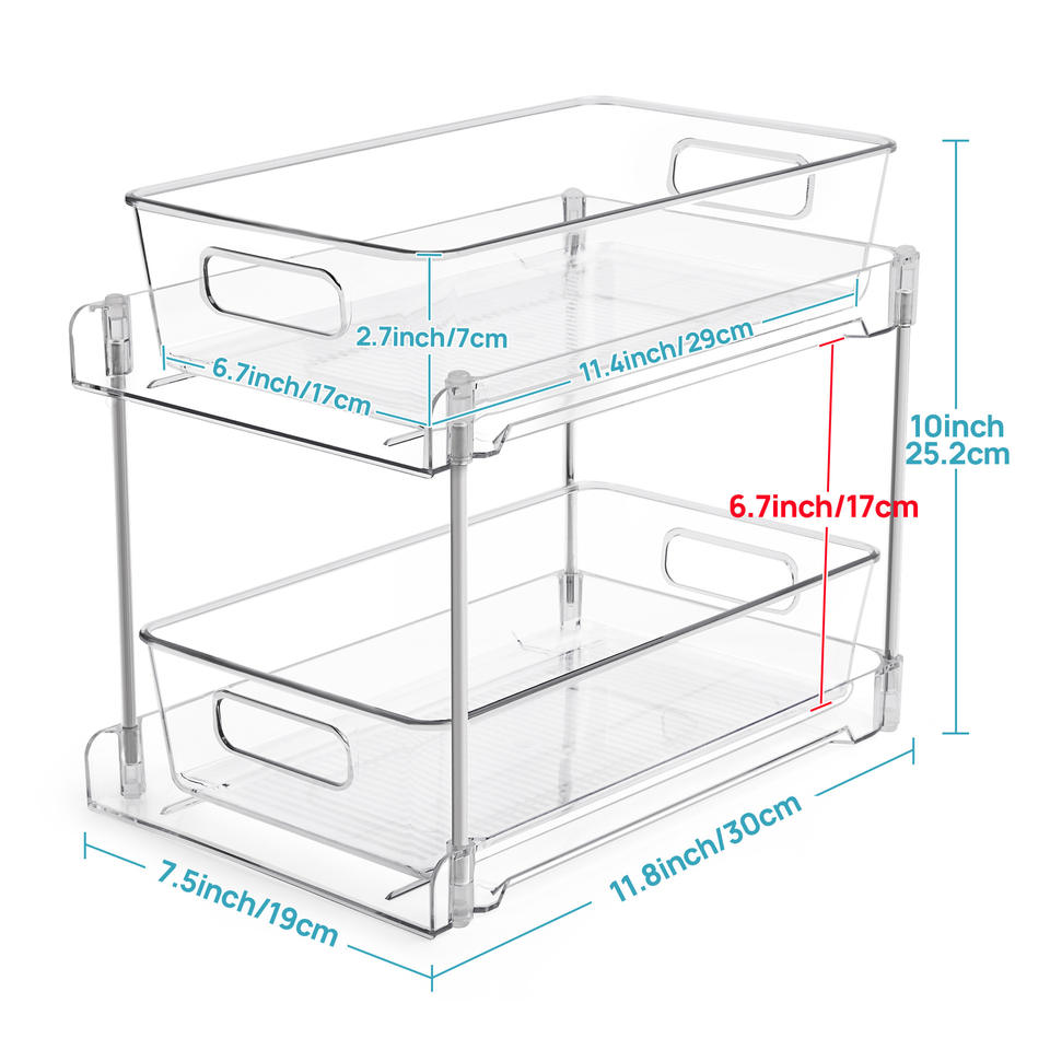 Double-layer Bathroom Storage Shelf 2-tier Transparent Under Sink Storage Box Set Makeup Table Storage Container