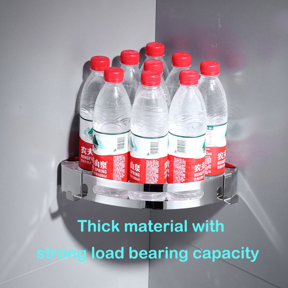 Stainless Steel Bathroom Shower Corner Shelf Caddy with 2 Hooks Wall Mounted Bath Rack