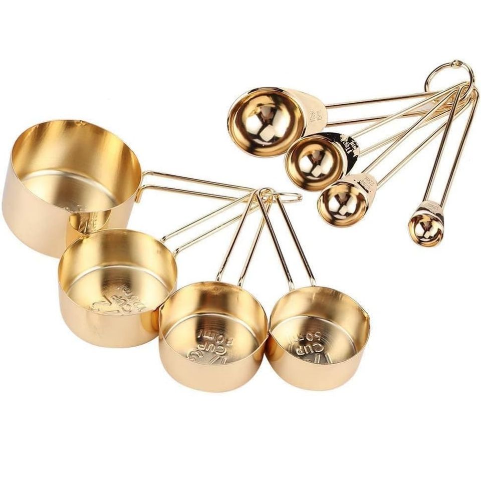 Stackable Stainless Steel Measuring Cups and Spoons Set with Engraved Marking Ruler for Baking and Liquid Measurement