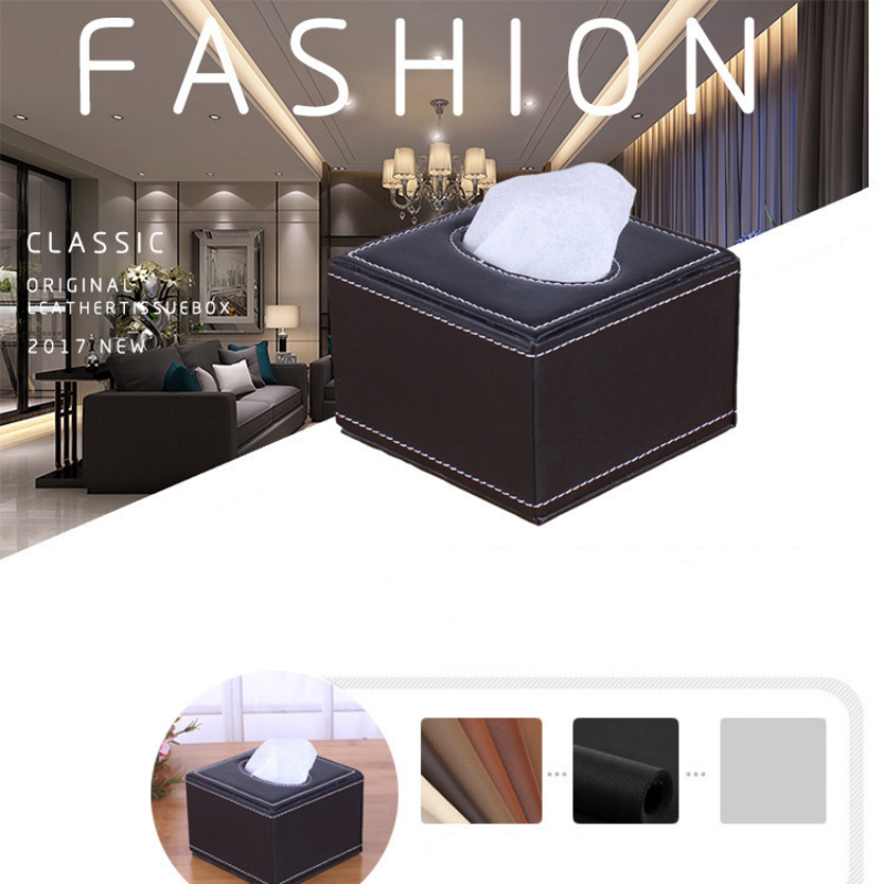 Modern Rectangular PU Leather Tissue Box Cover with Custom Logo - Tissue Holder