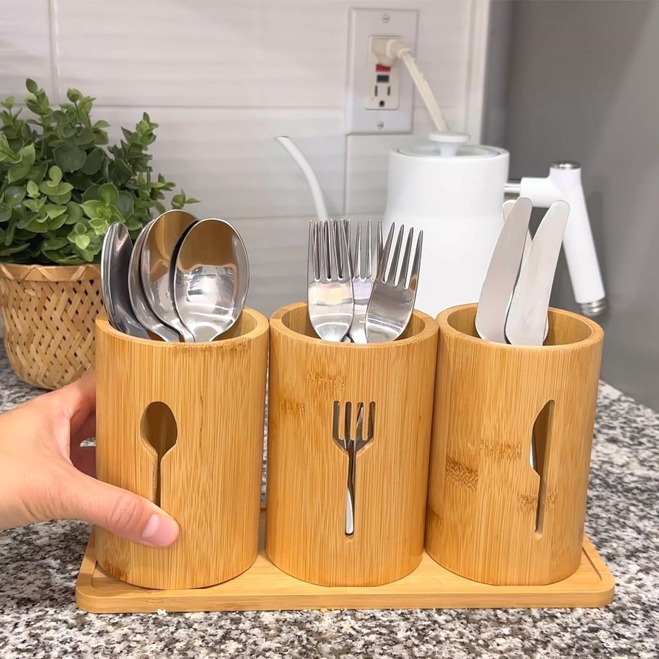 Multifunctional Storage Box for Bamboo Utensils with Large Capacity and Tray Kitchenware for Food Storage Containers and Bins