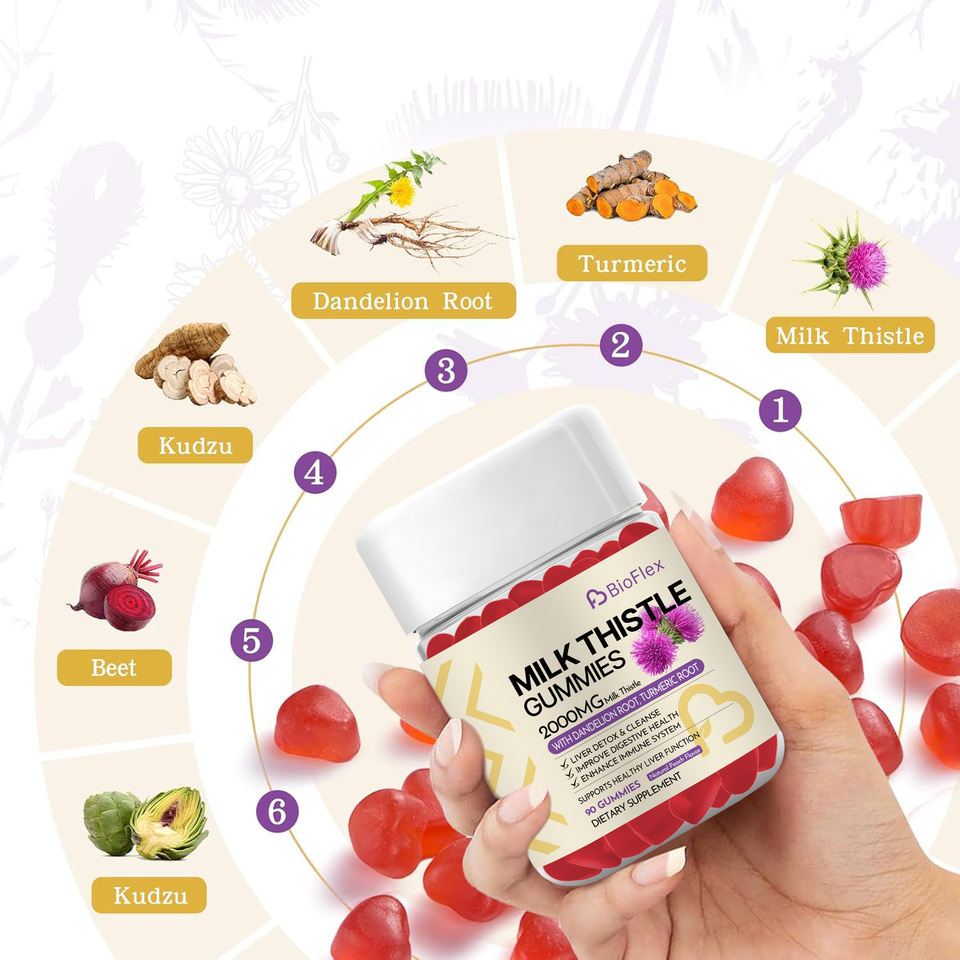 OEM 2000mg Silymarin Milk Thistle Dietary Supplement Gummies Liver Health Support Gummies with Artichoke, Dandelion & Turmeric Curcumin