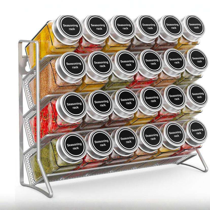 4-Tier Foldable Spice Rack Organizer for Cabinet Pantry Easy Visibility Counter top Storage Holder