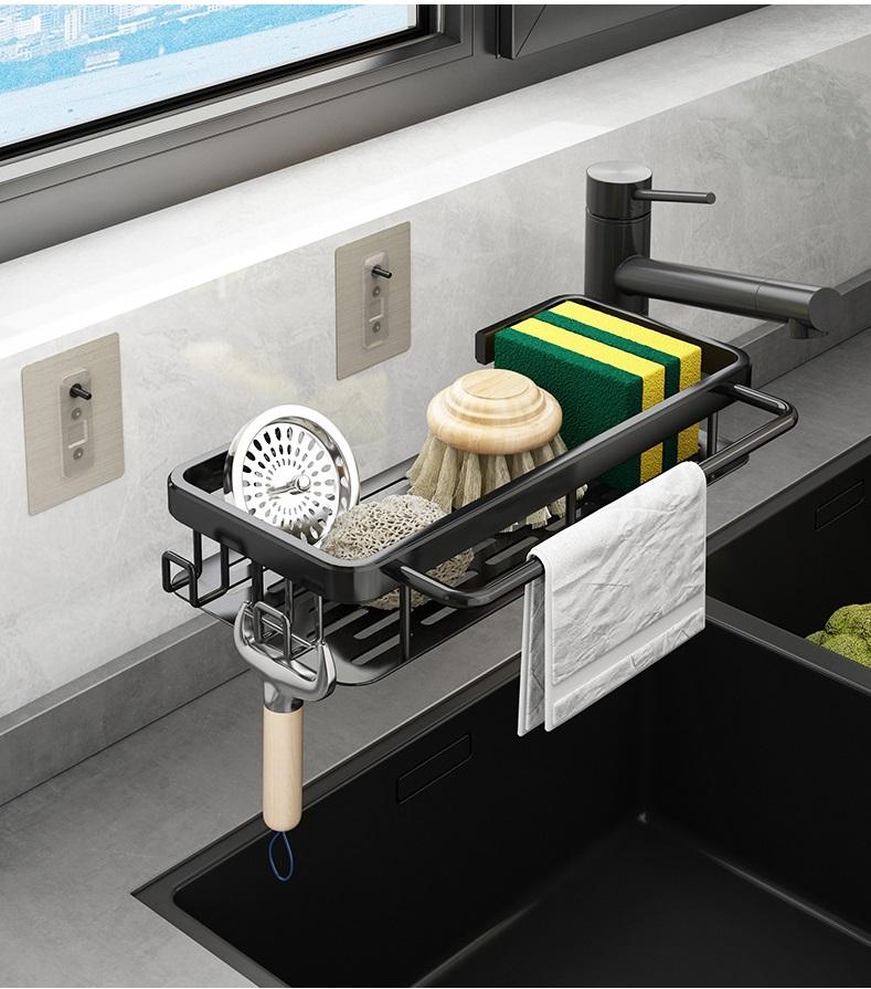 Kitchen Sink Shelf Organizer Soap Sponge Holder Drain Rack Storage Basket