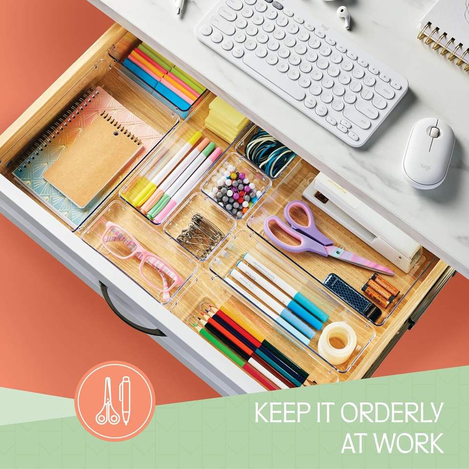 Multi-Purpose Lipstick Organizer Cutlery Storage Drawer Box Set - Transparent Plastic