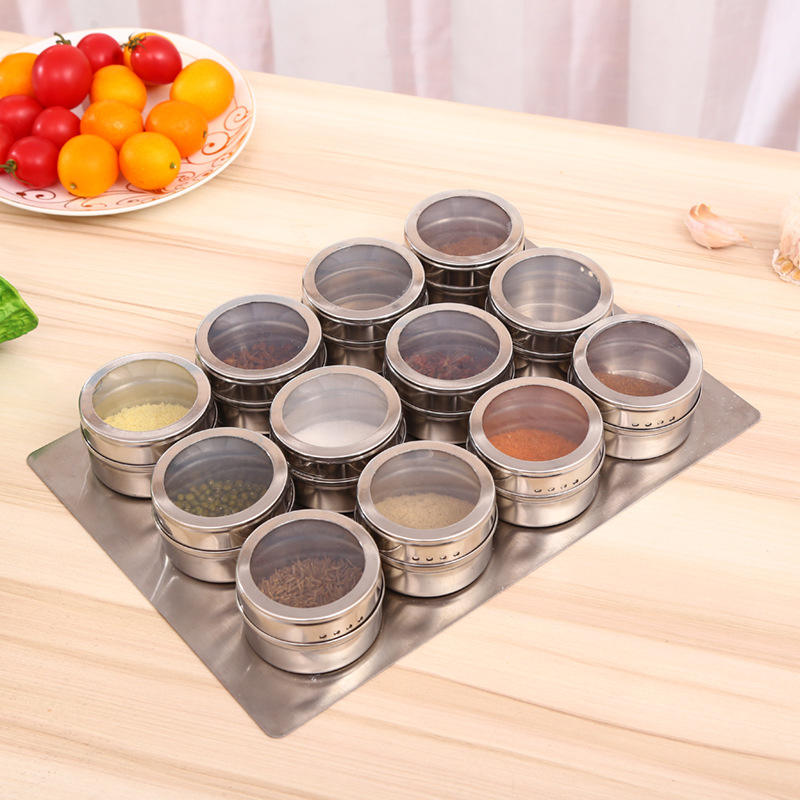 Magnetic Spice Rack Set, Stainless Steel Kitchen Multifunctional Countertop Spice Shelf