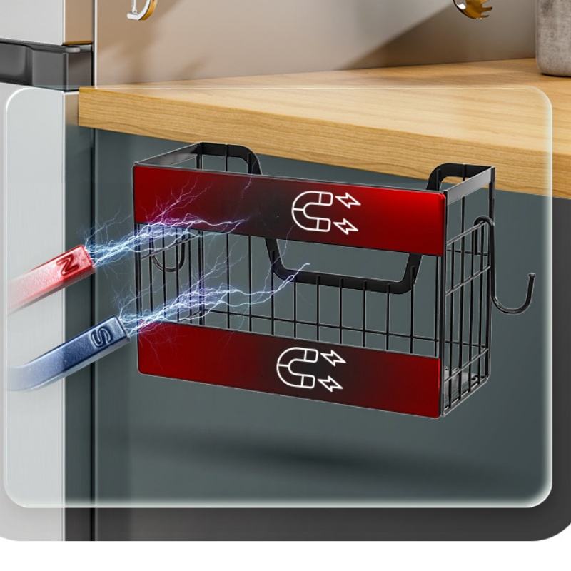 Magnetic Fridge Hook Foldable Refrigerator Side Shelf Wrap & Condiment Storage Basket Kitchen Magnetic Shelf