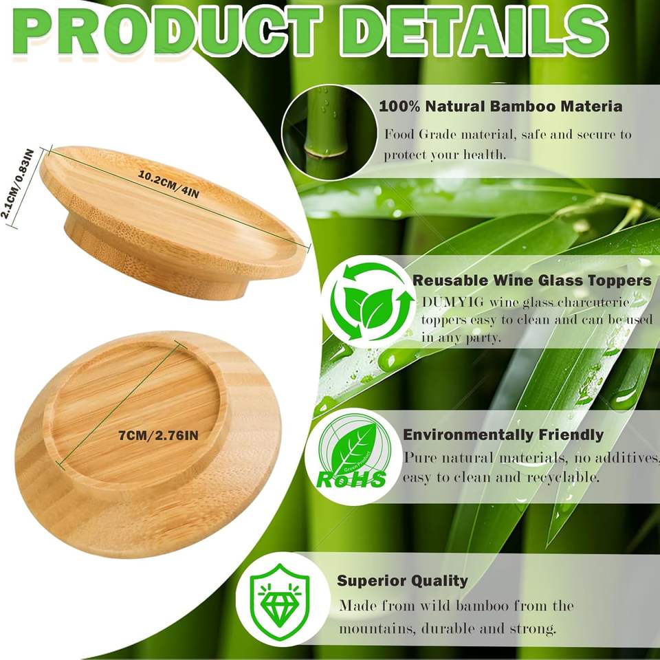 Bamboo Round Wine Glass Cover Charcuterie Board Topper Special Appetizer Plate for Family Gatherings Bars Restaurants