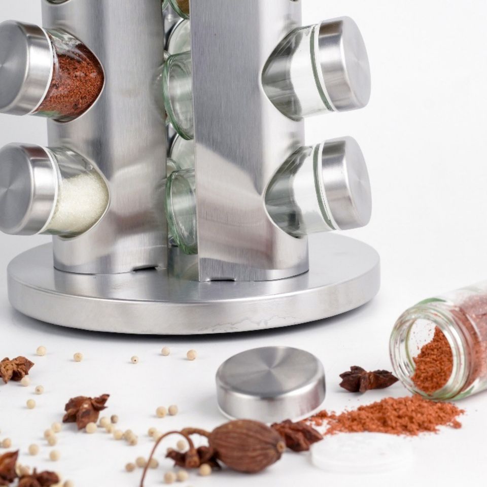 Revolving Spice Rack Organizer with Labeled Spices
