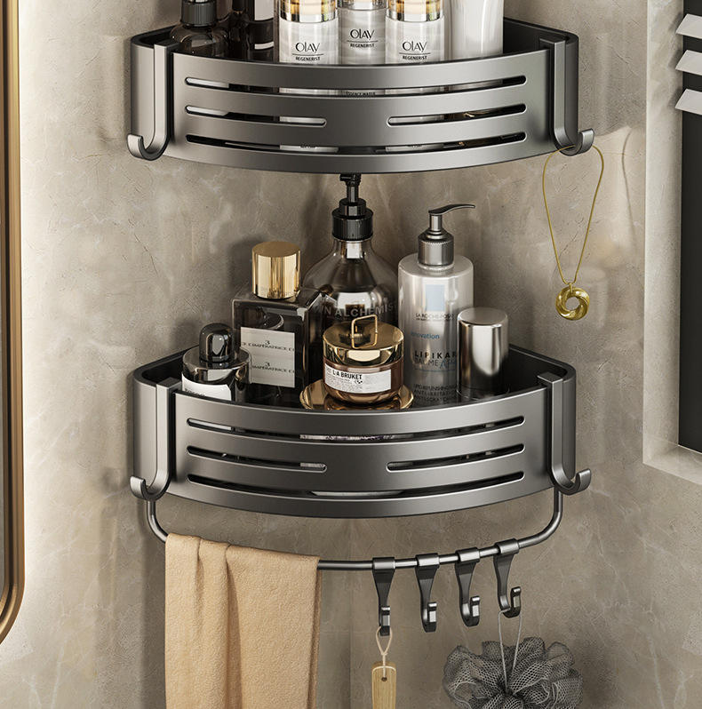 2022 New Arrival Multi Mental Wall Hanging Holder Rack Storage Shower Caddy Bathroom Corner Shelf