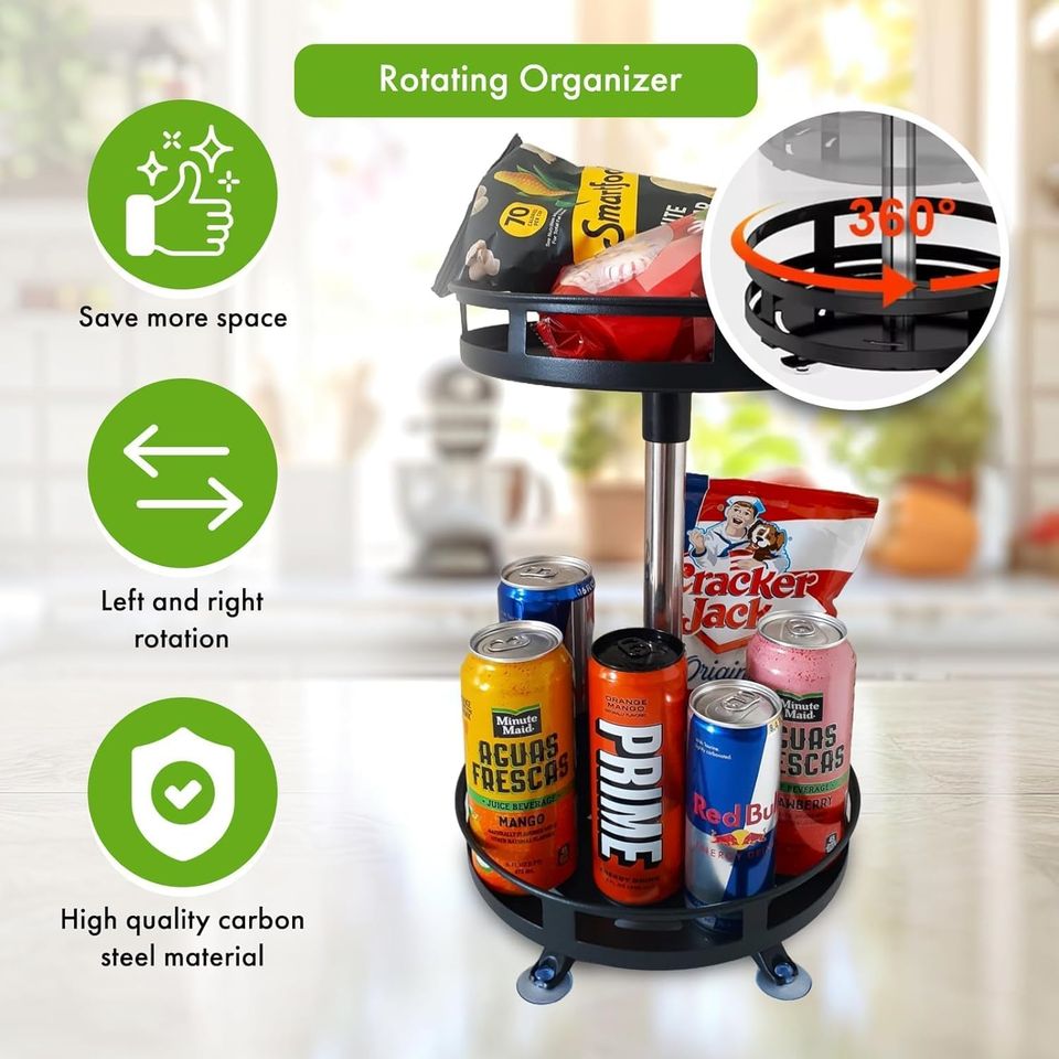 Rotating Kitchen Spice Rack Organizer with Shelf and Cabinet Holders Lazy Susan