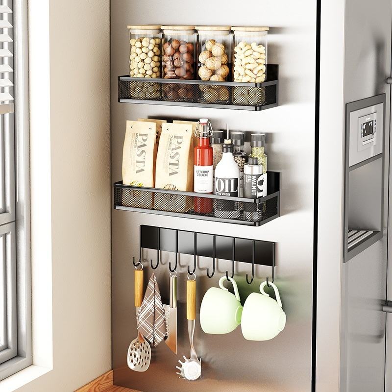 Magnetic Spice Rack for Refrigerators, Kitchen Spatula, Fabric Side Clothes Stand, Storage Rack for Refrigerators, Spice Rack